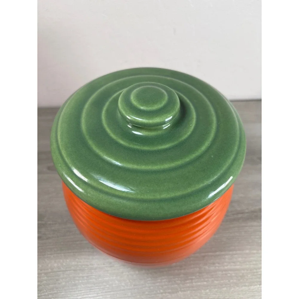 Bauer Pottery Los Angeles Orange Green‎ Ringware Ceramic Cookie Jar Canister Lid